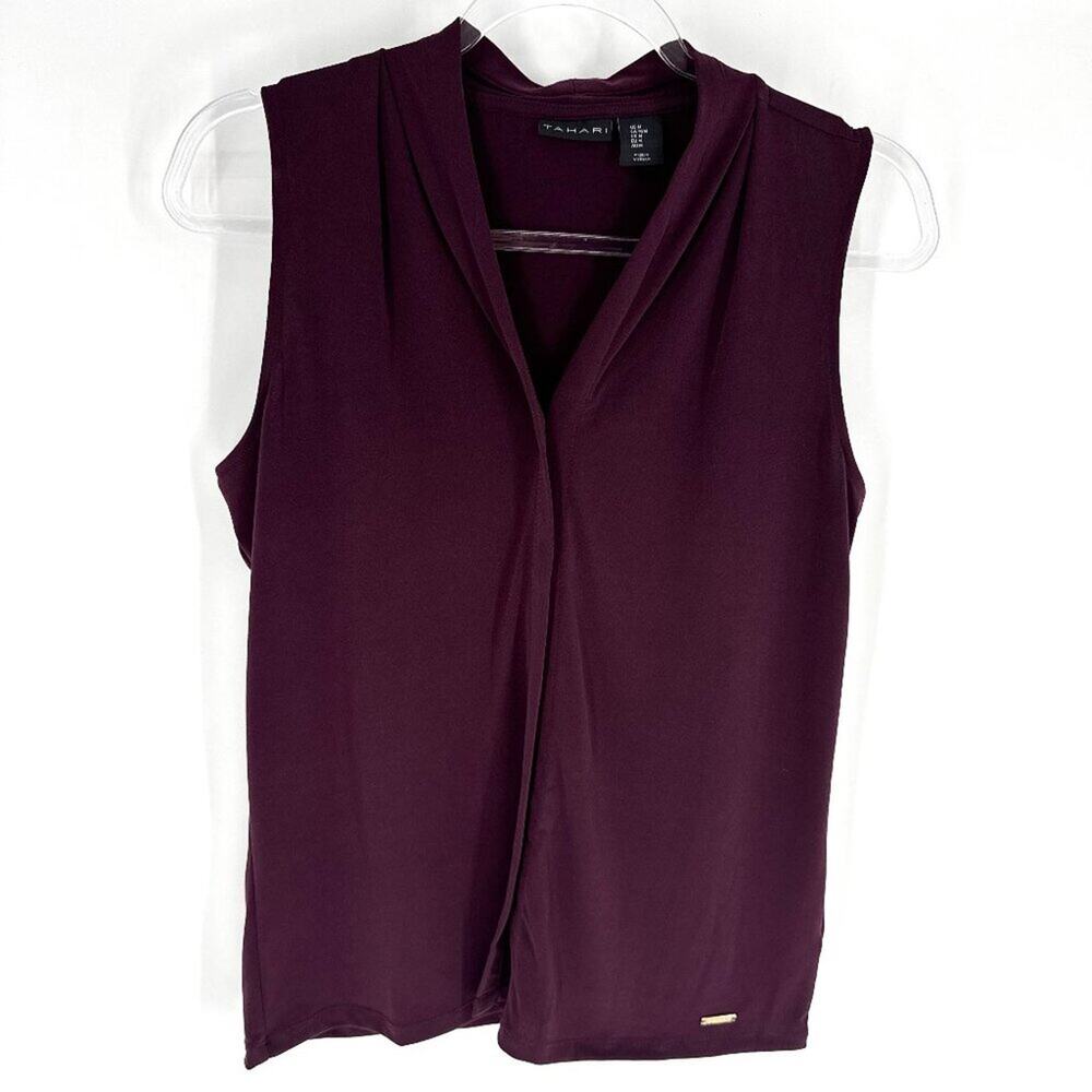Tahari Sleeveless Dress Top Wine Burgundy Size M